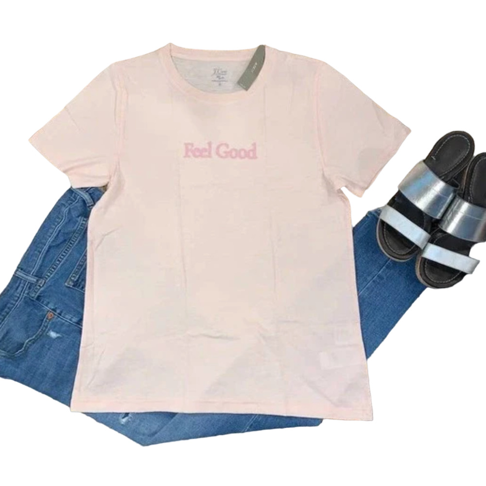 NWT J. Crew Pink Vintage Cotton W/"Feel Good" Graphic T-shirt -
